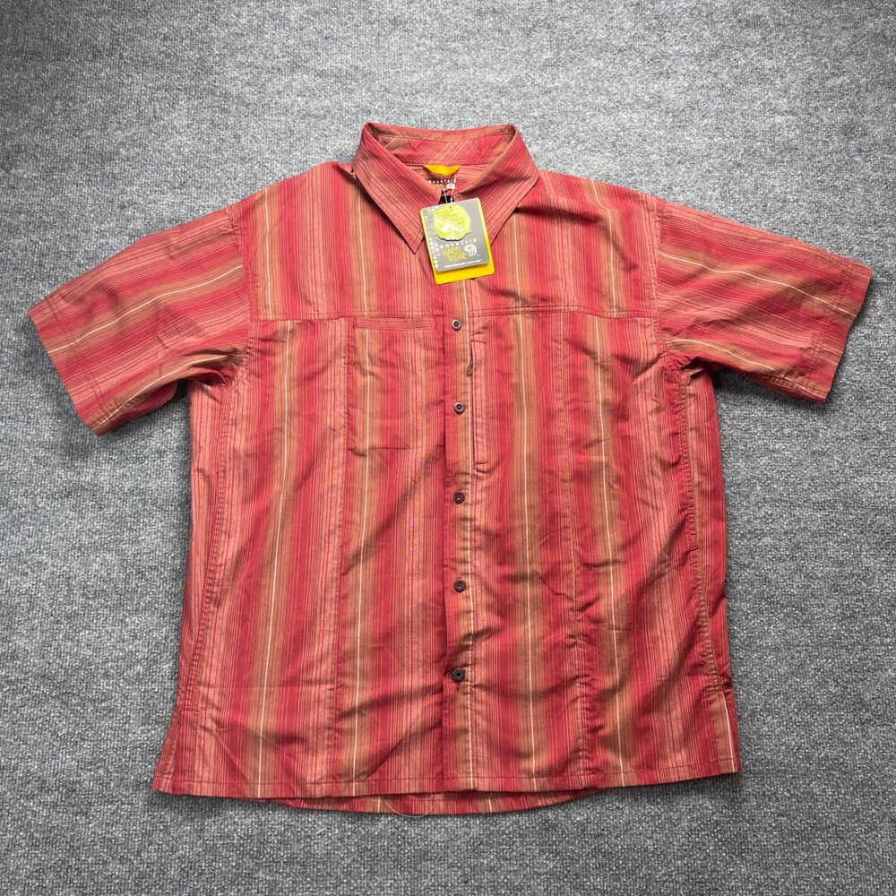Mountain Hardwear Hickson SS Shirt Mens XL Lava Red Striped Hiking OM3436 NWT